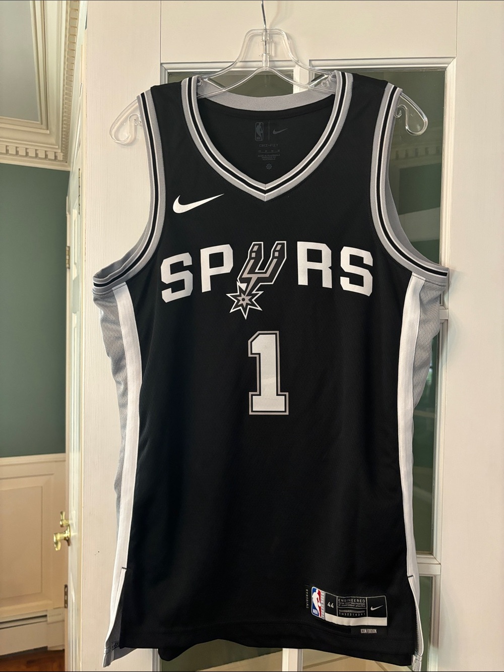 Nike Black San Antonio Spurs #1 Jersey with White Accents